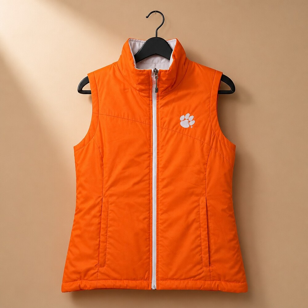 Orange/White Columbia Women's Clemson Tigers Sleeveless Reversible Quilted Puffe